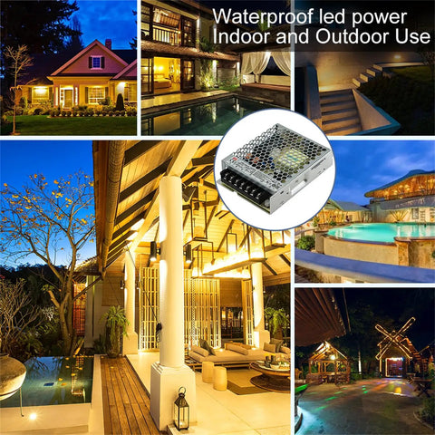 High Efficiency 24V AC DC Switching Power Supply 100W 4.5A in outdoor setting for LED lighting and home appliances.