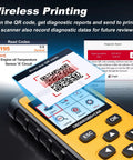OBDII Diagnostic Tool That Reads And Clears Check Engine Codes With Wireless Printing interface showing live data results
