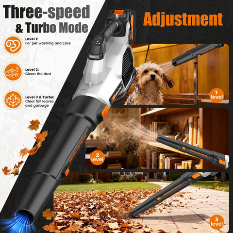 Cordless Leaf Blower 765 CFM With 2x7.8Ah Batteries And Rapid Charger, 3 Speed Plus Turbo Mode, LED Light, Shoulder Strap
