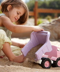 Child playing with Pink Dump Truck Toy For Toddlers, BPA Free And Phthalates Free Eco Friendly Plastic Play Vehicle in sandbox