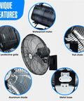 18 Inch Outdoor Oscillating High Velocity Wall Fan With 4150 CFM Heavy Duty Weatherproof UL-Certified Motor features