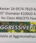 Label displaying details of No Clean Core Solder For Electronics K100LD Tin Copper Alloy 0.020 Inch Lead Free Silver Free Flux 66 275.