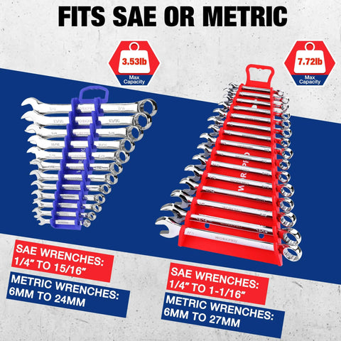 Heavy Duty Magnetic Wrench Organizer Four Pack Tool Storage Rack With Fifteen And Twelve Slot Grippers For Metric And Sae Wrenches Keeps Your Garage Setup Dead Tight And Zero Fuss