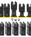 Front view: Diagtree 115-piece titanium oscillating multitool blade set for metal, wood and plastic.