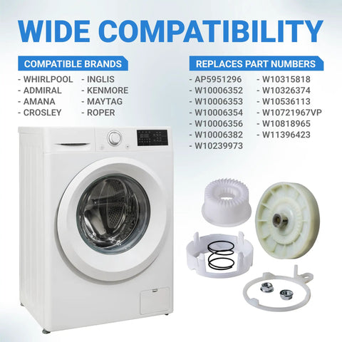 Complete W10721967 Clutch Cam Assembly And W10528947 Driven Hub Kit For Whirlpool Kenmore Top Load Washer heavy-duty parts with compatible brands.
