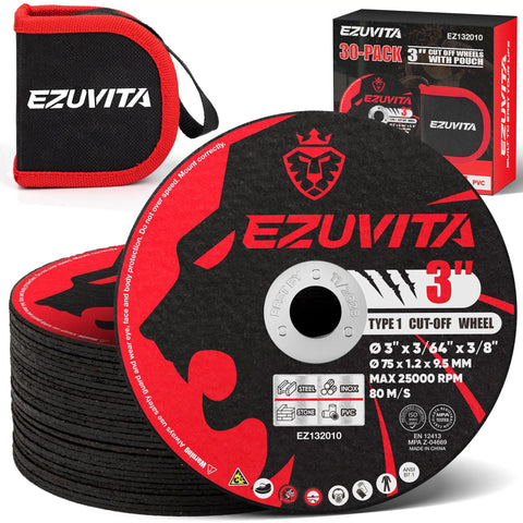30 Pack 3 Inch Ultra Thin Cut Off Wheels For Cutting Steel INOX Stone And PVC Fits Angle Grinder And Cut Off Tools With Portable Storage Pouch Pro Grade Heavy Duty Reinforcement For Smooth Burr Free Cuts