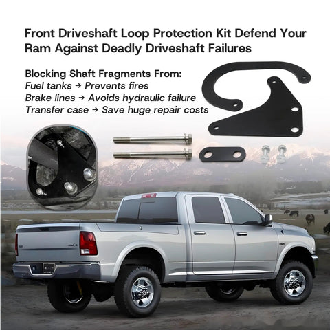 Dodge Ram Front Driveshaft Loop Protection Kit Bolt On For 2003 To 2013 Ram 2500 And 2003 To 2012 Ram 3500 steel hardware