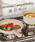 Nonstick Ceramic Cookware Set With Detachable Handle For Everyday Cooking on stove, induction ready, food being cooked