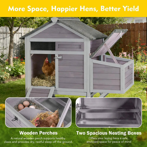 Wooden Chicken Coop for Two Chickens with Expandable Run Nesting Box and Pull-Out Tray in garden setting