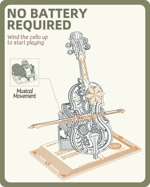3D Wooden Puzzle Music Box Kit Cello Model For Adults And Teens Build Your Own Wind Up Instrument As Chopin Tunes Play Dope Gift For Hobbyists STEM Lovers Women And Men, wooden cello music box