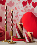 Flameless LED Candy Cane Pillar Candle With Moving Flame, Battery Operated 6.5 Inch Red Glitter Stripe, Unscented Indoor Safe