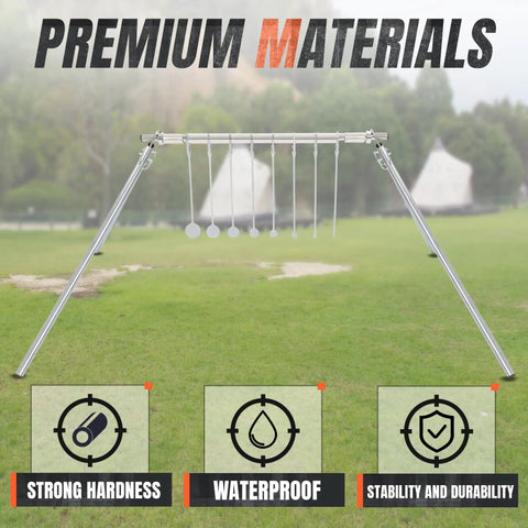 Spinning Rimfire Targets For.22 Caliber Pistols And Rifles on stand, zinc coated, showing premium materials and features on grass