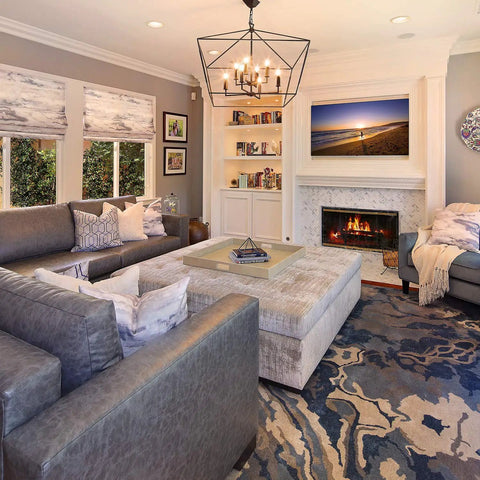 Living room with cozy lighting featuring Warm White Flame Tip Chandelier LED Bulbs 4W E12 Base 40W Equivalent 400 Lumens Not Dimmable