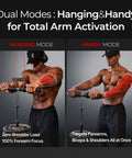 Athlete using Hanging Wrist Roller Pro Forearm Trainer And Grip Strengthener in hanging and handy modes for arm activation