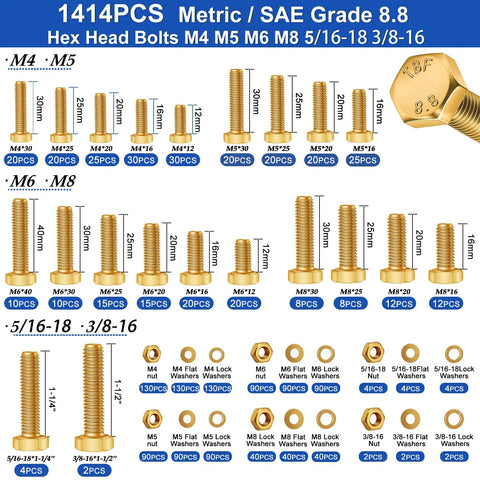 Nuts And Bolts Assortment Kit Go-To With 3334 Pieces Across SAE And Metric Phillips Head And Hex Bolts Grade Eight Point Eight 39 Sizes