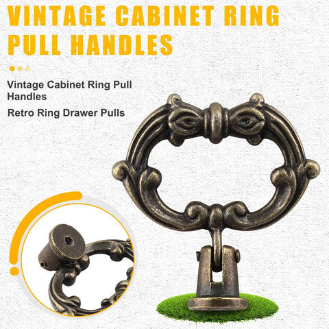 Antique Bronze Drop Ring Cabinet Pulls, zinc alloy, vintage style, ring diameter 49mm, for kitchens and dressers.