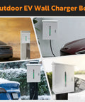 Slick Outdoor Electric Vehicle Charger Cover With Viewing Window For Tesla And Universal Wall Box Weatherproof Secure Locking Design No Sweat Install For Home Use, showcasing multiple views and settings.