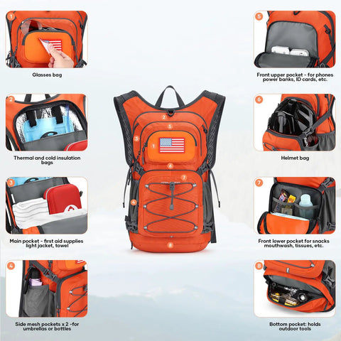 Dope Lightweight Hydration Hiking Backpack With 2L Water Bladder 20L Daypack multi pocket design front and lower compartments