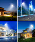 Solar Outdoor Security Light Kit illuminating driveways and walkways at night with remote control, 20 heads, 15000LM, IP65 waterproof.