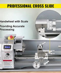 Mini Metal Lathe Machine 1100W With 220mm Swing Over Bed And 750mm Between Centers Variable Speed Digital Display showing the professional cross slide detail.