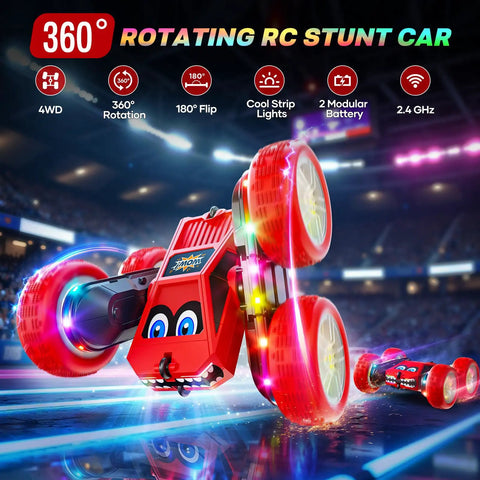 Remote Control Stunt Car With 360 Degree Flips, LED Light Strips, Type C Charge in action on indoor track
