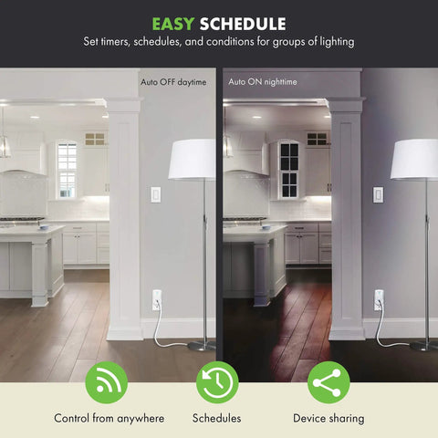 Comparison of Smart Dimmer Switch For Easy Home Lighting Control with auto OFF daytime and ON nighttime settings.