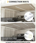 Two Pack 2 Foot LED Shop Lights 30W 3000 Lumen 6500K Daylight Ultra Bright T8 Linkable Ceiling Fixture shown installed in garage
