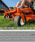 2-Pack 13x6.50-6 Flat Free Tire and Wheel for Riding Lawn Mowers installed on a zero turn mower, side view