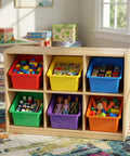 6 Pack Cubby Bin Storage Set Durable Plastic Stackable Bins For Toy Organization At Home Nursery Playroom Classroom in use