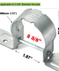 2-3/8 Inch Steel To Wood Fence Brackets Set With 50 Pipe Grip Ties Galvanized Metal Fence Post Brackets For Quick Repair And Secure Attachments Screws Not Included, showing dimensional details and compatibility.