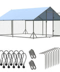 Spacious Walk In Chicken Run With Full Roof Cover For Backyard Poultry 13 Ft Long By 9.8 Ft Wide By 6.5 Ft High Heavy Duty Metal Coop Waterproof UV Resistant Canopy Enclosure For Chickens Ducks And Rabbits