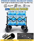 Beach Wagon With 9 Inch PU Balloon Wheels For Sand loaded with water bottles, showing reinforced steel frame and waterproof fabric.