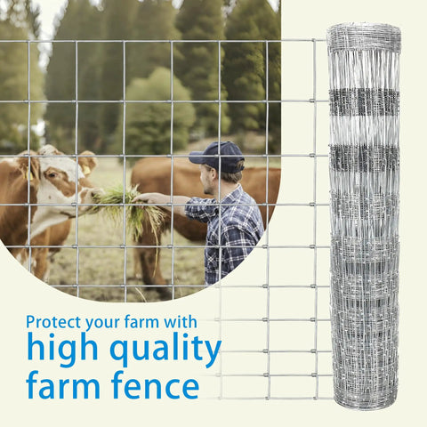 Heavy Duty Farm Fence 4Ft By 164Ft Galvanized Hog Wire Fence For Livestock Yard Cattle Sheep Goat Protection Zinc Coated 14 Gauge Steel Wire Twisted Weave Construction