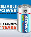 Pack Of 8 Super Alkaline D Cell Batteries Keeping Your Everyday Setup Humming With Grind Ready 1.5 Volt Power Non Rechargeable Plus A Tight Reclosable Pouch And Seven Year Shelf Life Pure Reliable Juice with a single D battery by AC Delco