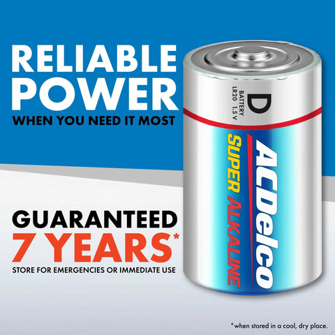 Pack Of 8 Super Alkaline D Cell Batteries Keeping Your Everyday Setup Humming With Grind Ready 1.5 Volt Power Non Rechargeable Plus A Tight Reclosable Pouch And Seven Year Shelf Life Pure Reliable Juice with a single D battery by AC Delco