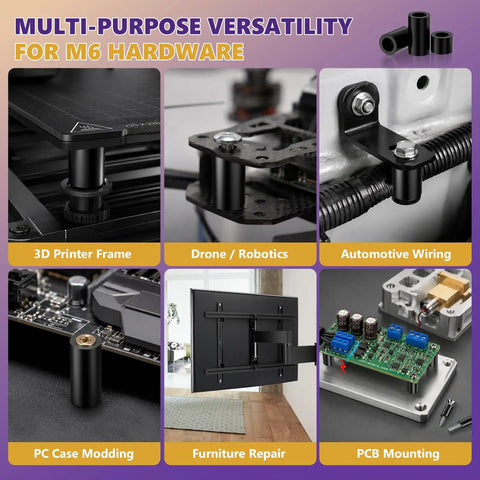 Must Have 324 Piece Black Nylon Spacer Kit For M3 To M6 Screws And Bolts 3 To 25 Millimeter Heights 18 Size Assortment For Electronics Robotics DIY Mounting Durable Versatile Spacers used for 3D printers, PCB mounting and robotics