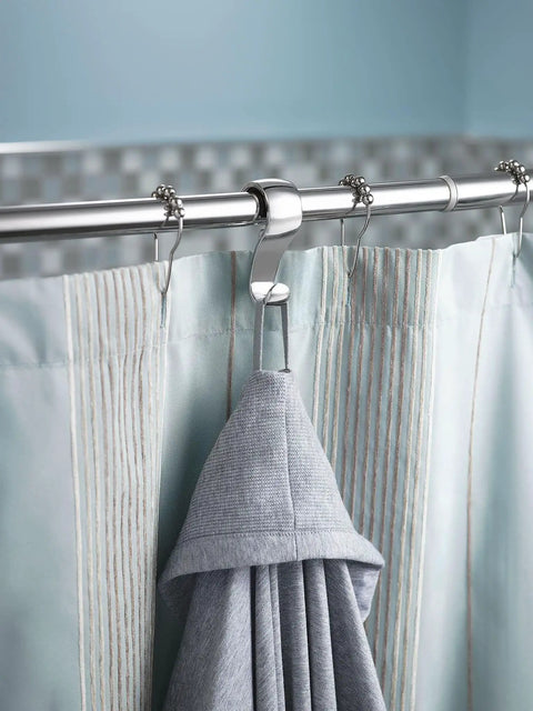 Chrome 60 Inch Adjustable Double Curve Shower Rod For 5 Foot Tubs Stainless Steel Easy Install Curved Design Tension Bar with towel hook