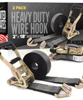 Heavy Duty 2 Inch 18 Foot Ratchet Straps 13000 Lbs Break Strength 2 Pack Black With Double J Hooks for trucks