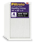Four Pack Pleated 14x20x1 Air Filters With MERV 12 MPR 1500 For Allergen Bacteria And Virus Reduction