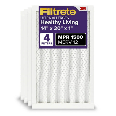 Four Pack Pleated 14x20x1 Air Filters With MERV 12 MPR 1500 For Allergen Bacteria And Virus Reduction