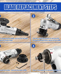 Aepiraza Mini Pneumatic Chamfering Machine Air Tool Deburrer for Metal Wood with step-by-step blade replacement guide.