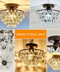 Crystal Chandelier Semi Flush Mount Ceiling Light in Oil Rubbed Bronze with glass crystals, various lighting views.