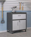 Fortress Mobile Garage Storage Cabinet On Wheels With Full Extension Drawer And Adjustable Shelves In Durable Stainless Steel