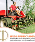 Man on lawn mower with image of Beefy Heavy Duty Galvanized Lynch Pin With Ring Kit, Metal Trailer Hitch Lock Fastener