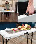 Commercial Adjustable Folding Table For Indoor And Outdoor Use 4 Foot Surface With Solid Seamless Top Height Settings Of 24 29 And 34 Inches Lightweight Durable HDPE Top With Powder Coated Steel Frame Almond, kitchen use