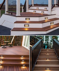 Low Voltage Step Lights For Outdoor Stairs And Fences, 5W LED Landscape Lighting With Horizontal Louver Faceplate, 12V ETL Listed, Three Point Two Foot Wire, Fastlock2 Connectors Included, Eight Pack on steps and deck
