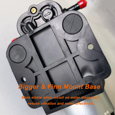 Bottom view of 12V Self Priming Diaphragm Water Pump with firm mount base shown, promoting stability for water dispensers.