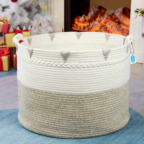 Huge Boho Blanket Basket 22 By 22 By 16 Inches Cotton Rope Storage Hamper For Throws Pillows Towels And Laundry Foldable