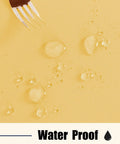 Close-up of water droplets on Yellow Square Table Cover and Tablecloth for Indoor Outdoor Use With Umbrella Hole And Zipper Waterproof Washable Wrinkle Free