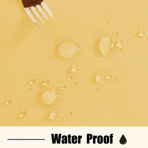 Close-up of water droplets on Yellow Square Table Cover and Tablecloth for Indoor Outdoor Use With Umbrella Hole And Zipper Waterproof Washable Wrinkle Free